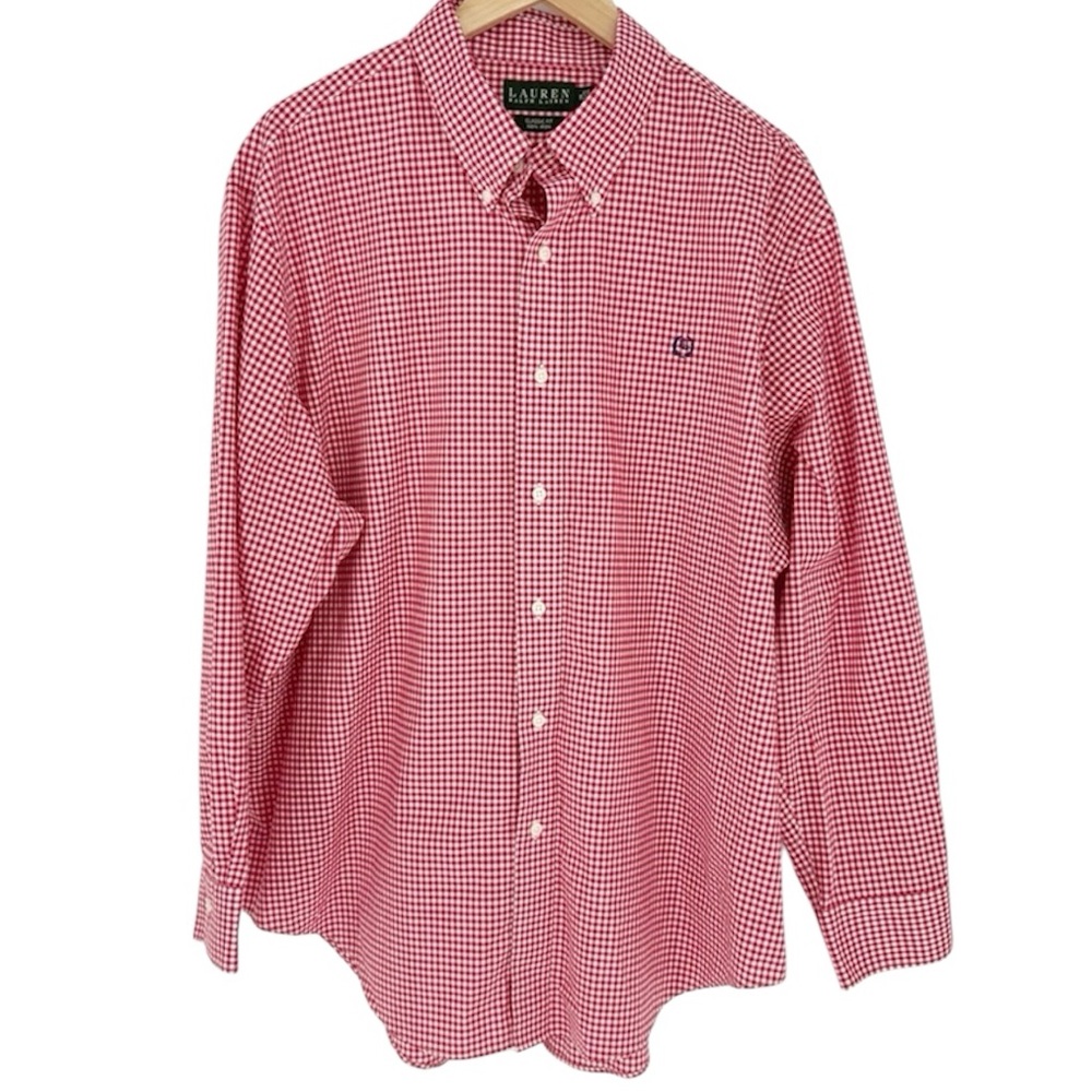 Lauren Ralph Lauren Men's Red Gingham Plaid Branded Button‎ Down Shirt